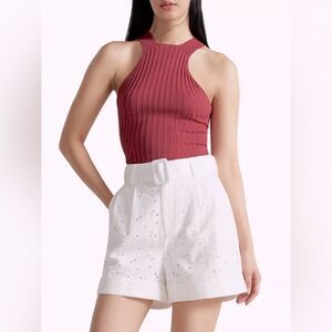 Ted Baker London Suzet Tailored Eyelet Lace Belted Mom Shorts in White size 6
